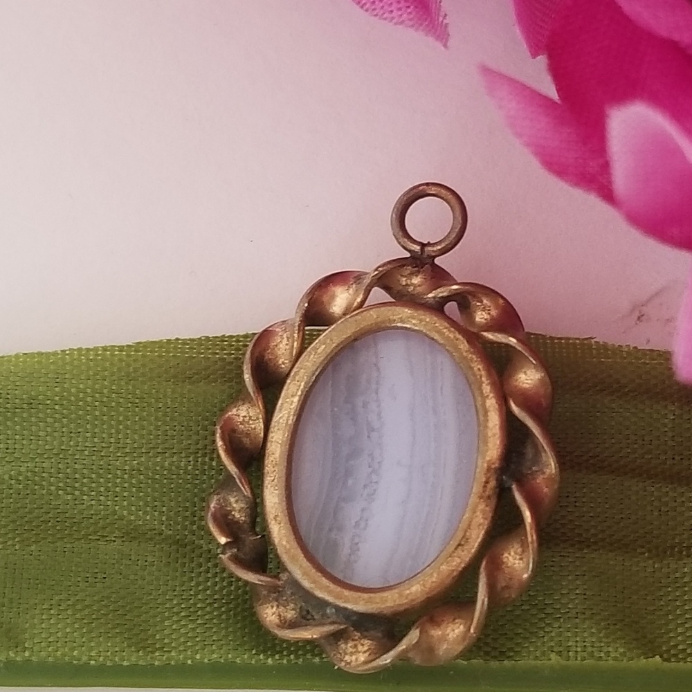 Gold Tone Blue and White stone Necklace Charm - Picture 6 of 8